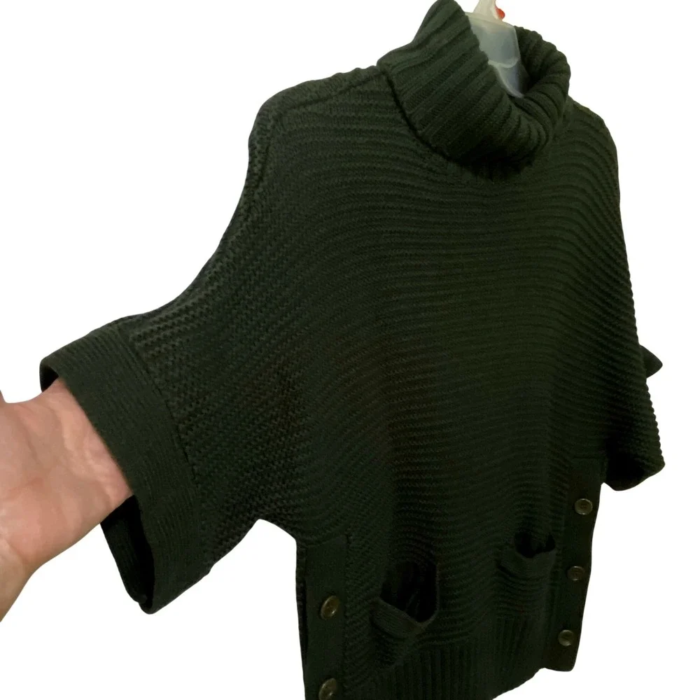 Cabincore Poncho Style J Crew Short Sleeve Turtleneck‎ Sweater Forest Green XXS